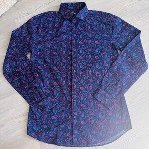 Express Men's Casual Paisley Shirt - Navy and Magenta